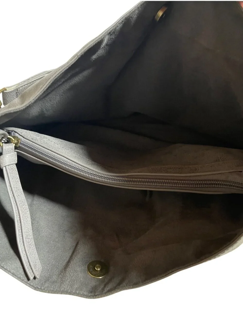 Steve Madden Drew Hobo Bag Gray Faux Leather Shoulder Bag With Gold Accents - Picture 7 of 16